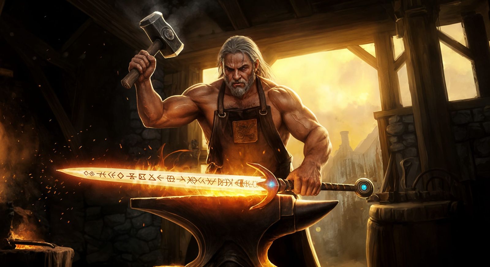 Mythical Swordsmith in Golden Sunset Glow