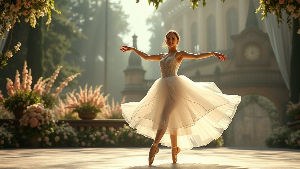 Ethereal Ballerina in Impressionist Style with French Castle...