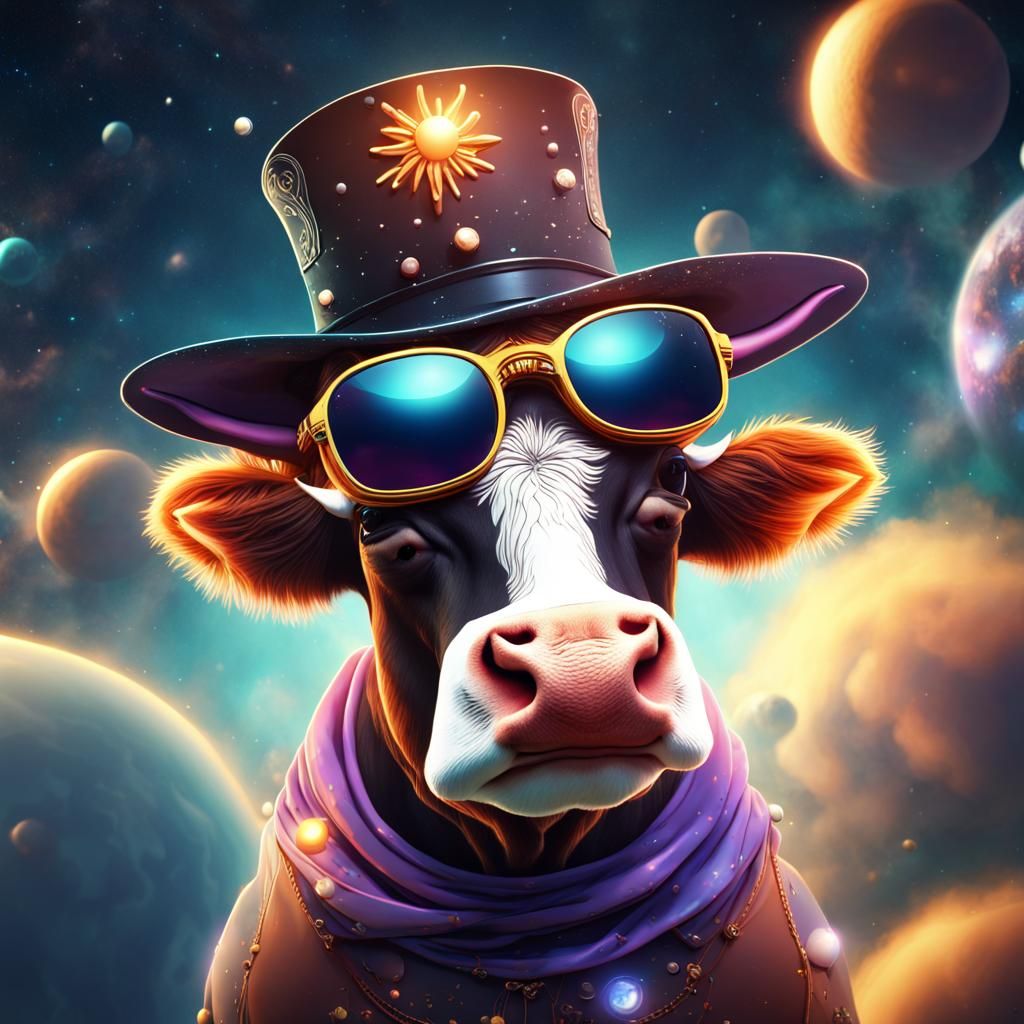 Cow in Top Hat and Shades in Space