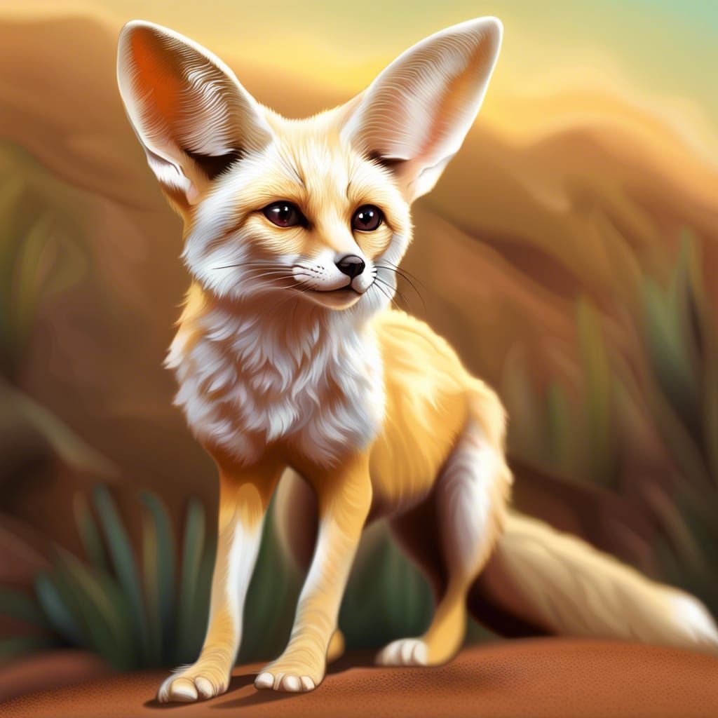 Hyperrealistic Fennec Fox Splash Art Portrait