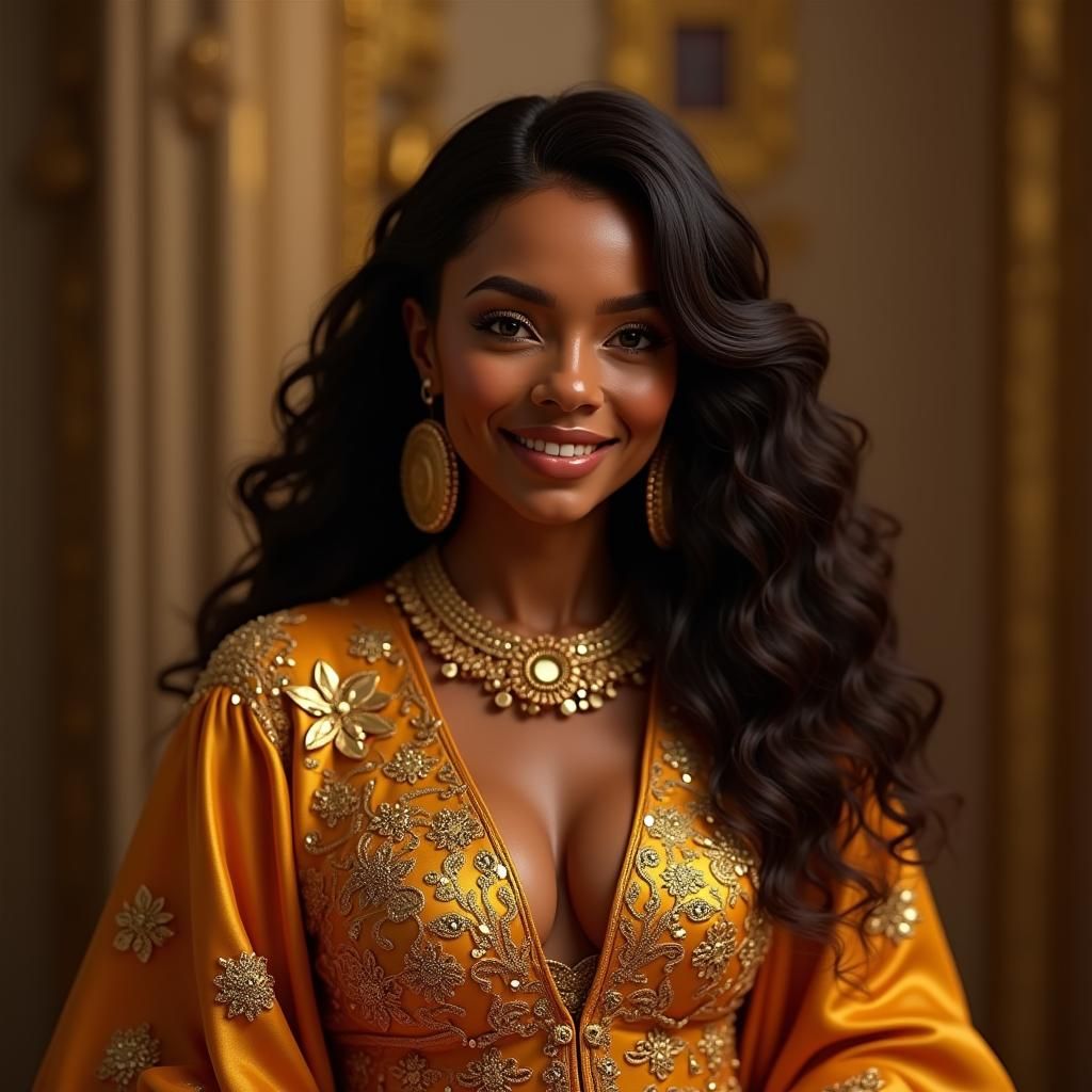 Ornate Woman in Golden Monetary Attire