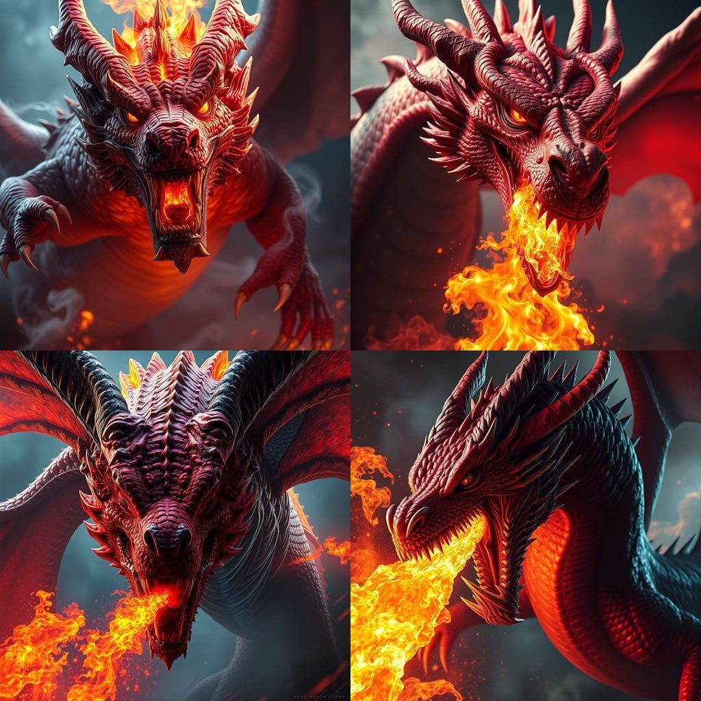 Realistic, Hyperrealistic Dragon with Fiery Breath, Evil Sco...