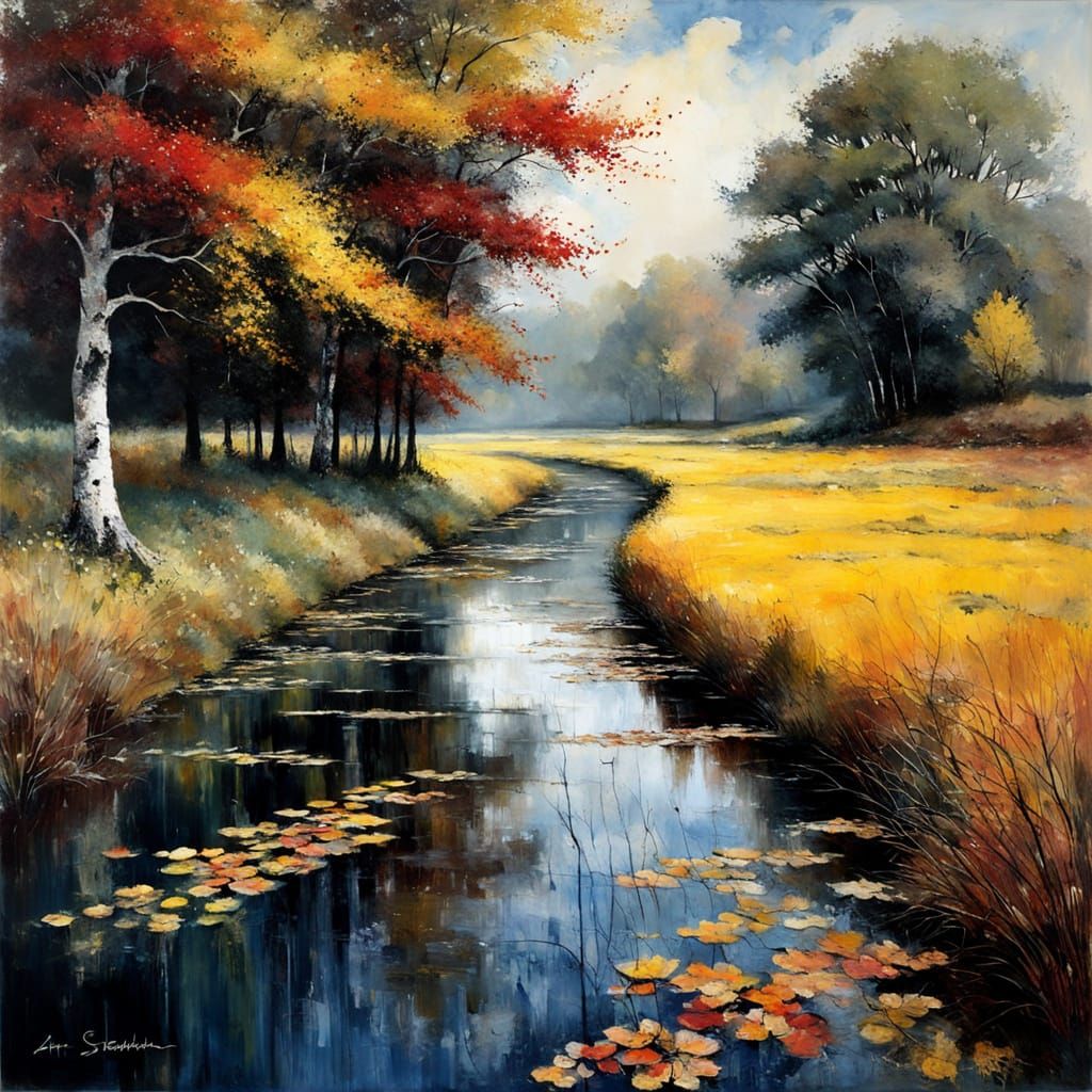 Vibrant Autumn Landscape in Expressionist Impasto Painting
