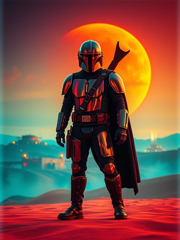 The Mandalorian in Lomo-Inspired Surrealism