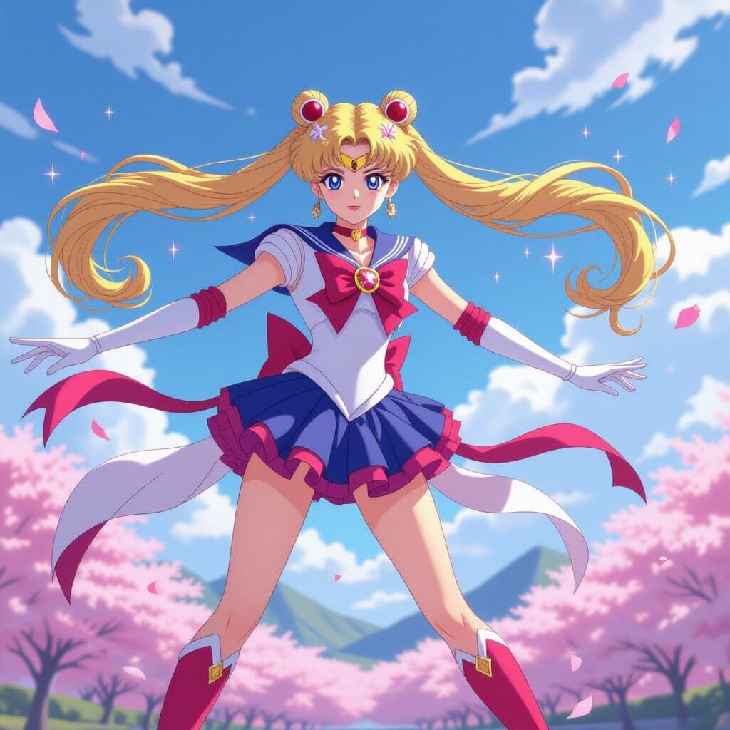 Sailor Moon in Dynamic Battle Pose, 3D Anime Art