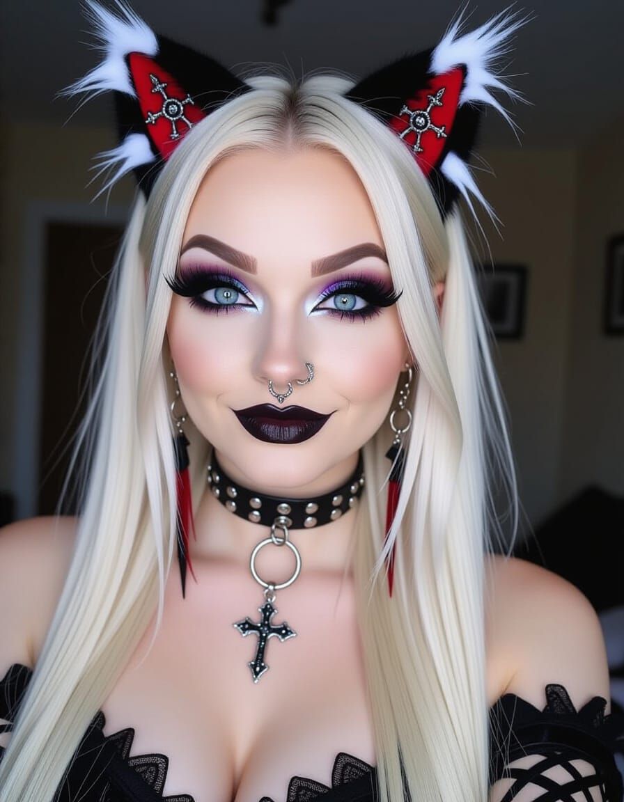Gothic Woman With Cat Ears And Makeup