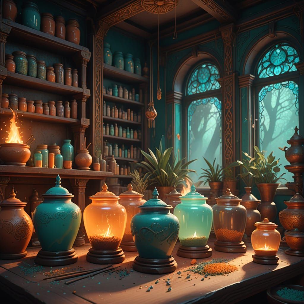 Luminescent Incense Workshop Interior in Pastel Colors