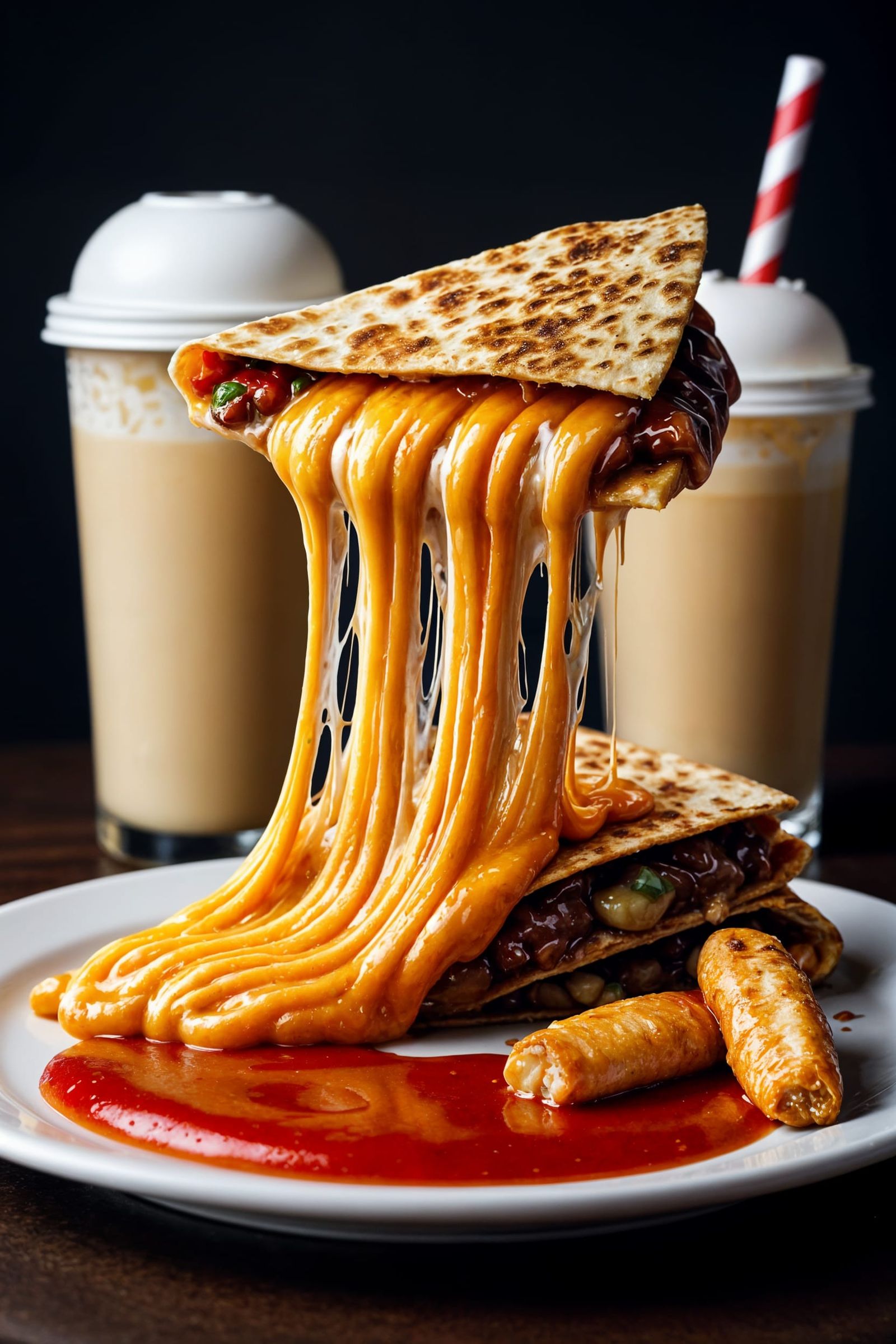 Oozing Cheese Stretch in Quesadilla: Food Photography