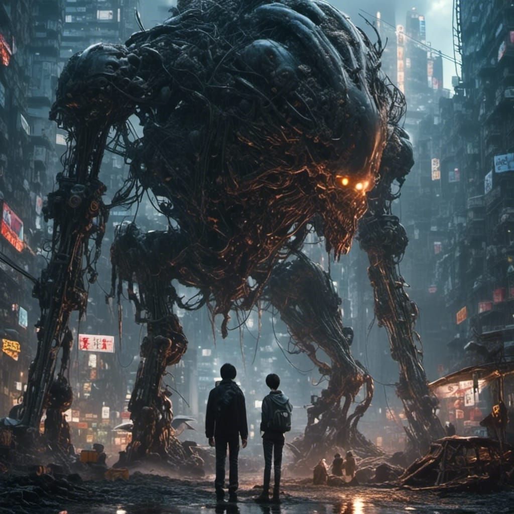 Menacing Alien Robot Skull in Dark Fantasy Style