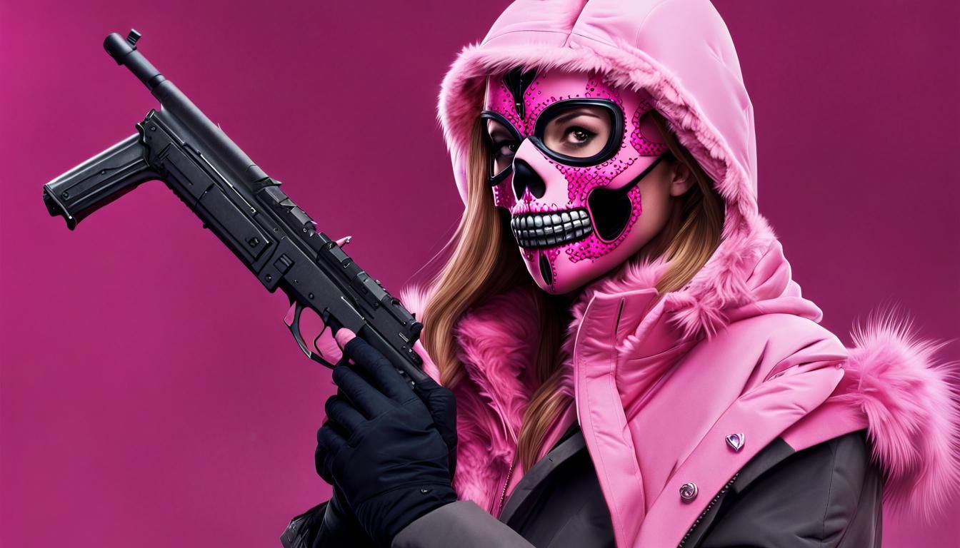 Assassin in Pink Skull Mask: Digital Action Portrait