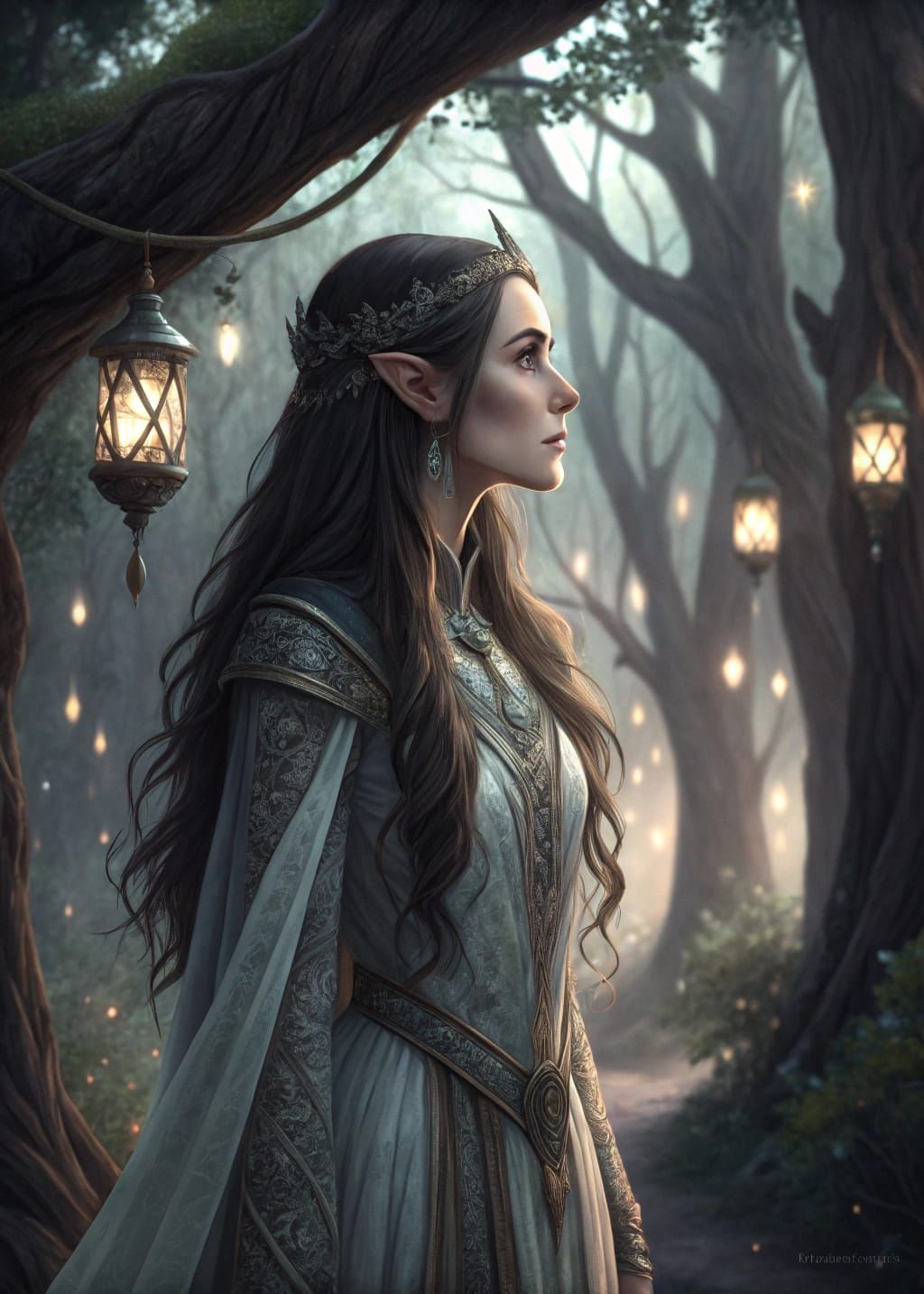 Ethereal Gothic Elf in Whimsical Moodscape