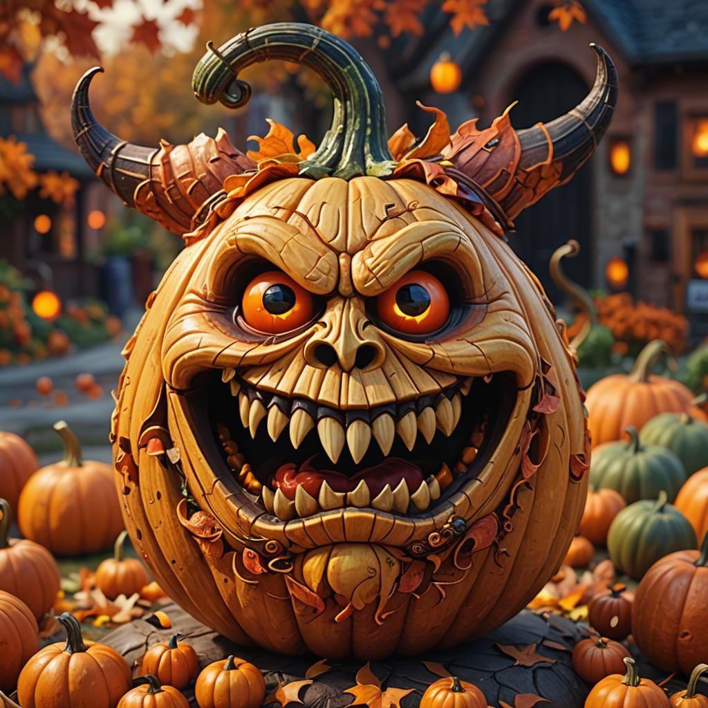 Halloween Demon Gourd Carving in 3D Digital Art