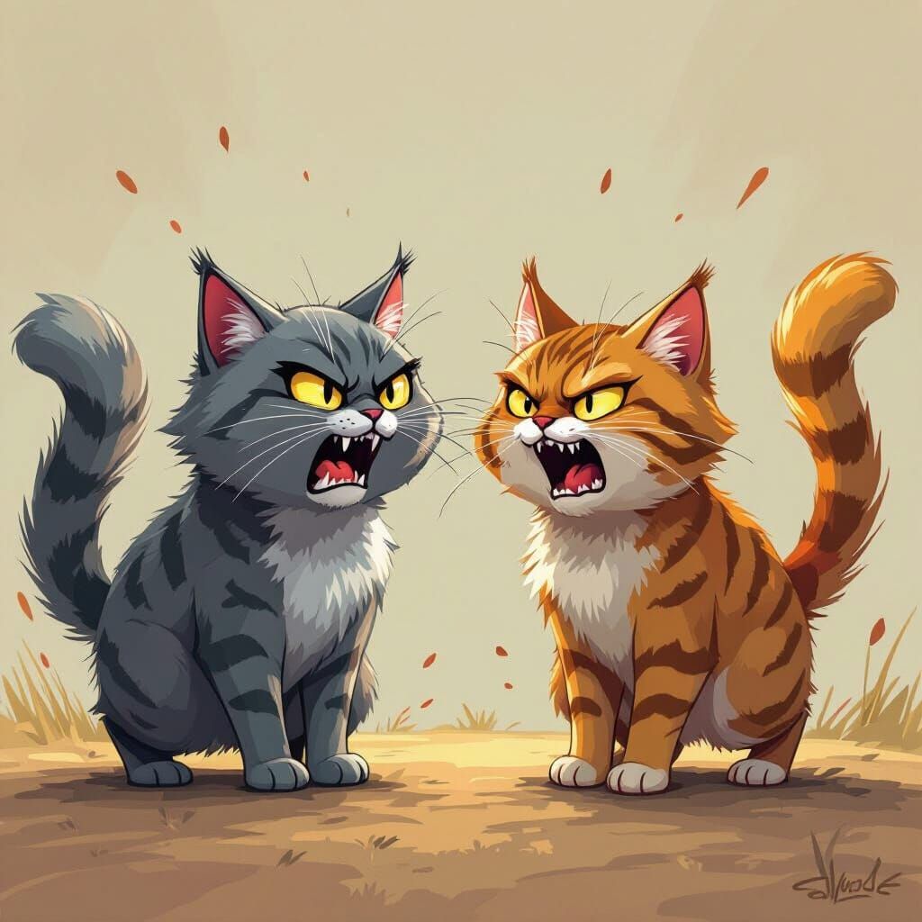 Furious Cats Fight in Digital Art Style