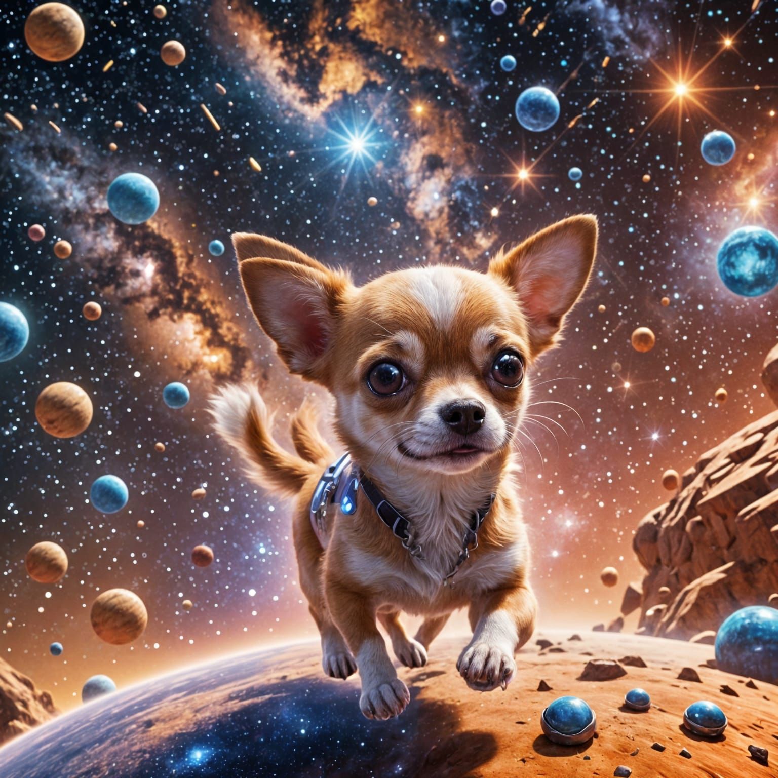 Animated Chihuahua in Space: 3D Cartoon Art