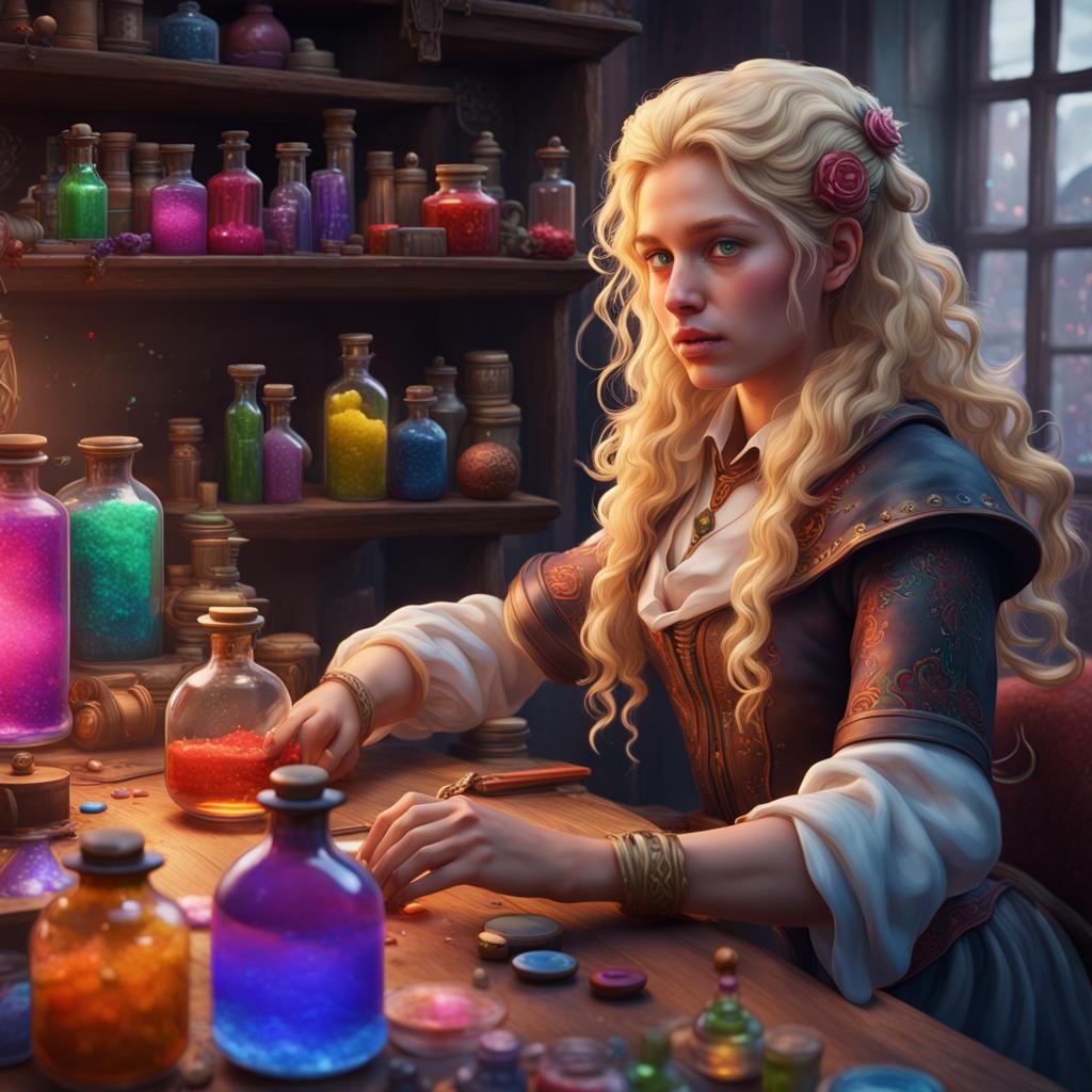 Girl with Potions: Detailed Matte Painting