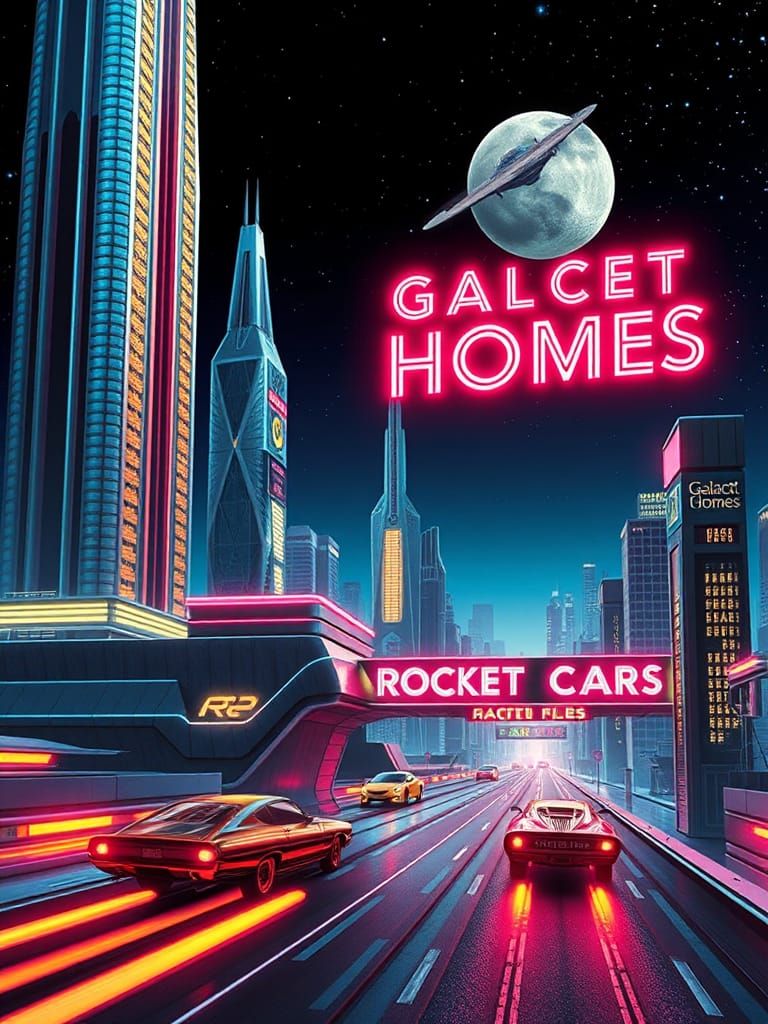 Space Age magazine cover: atomic space age, advertising for homes and cars