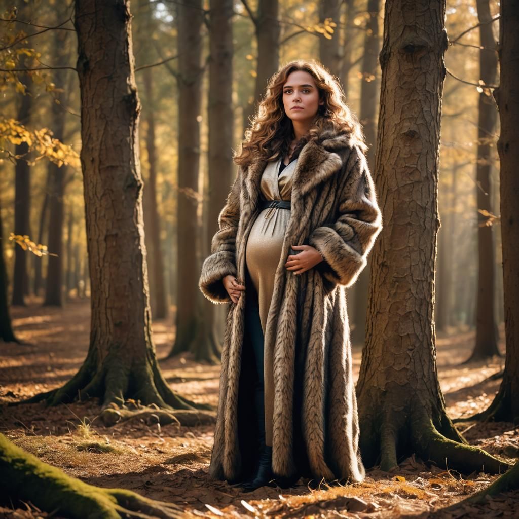 Pregnant Woman in Fur Coat: Glamour Photography