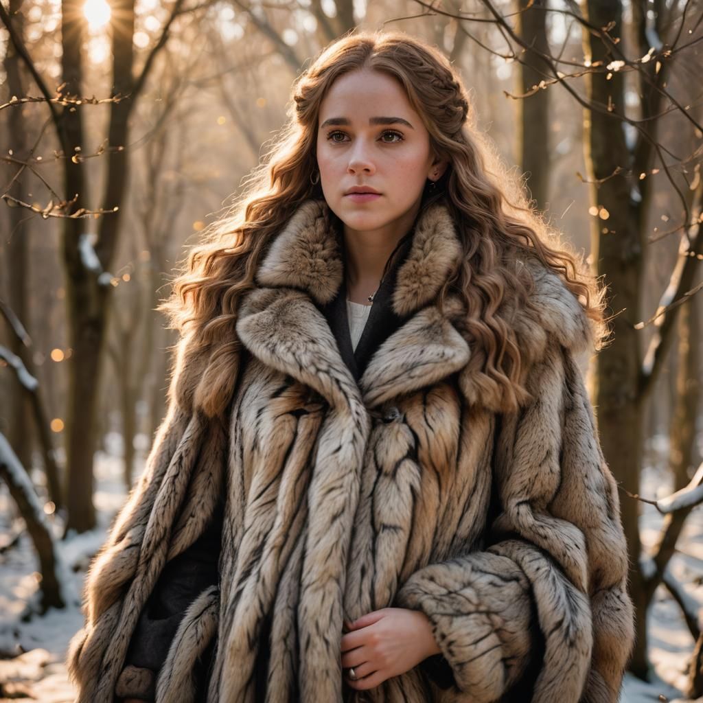 Pregnant Woman in Fur Coat Portrait
