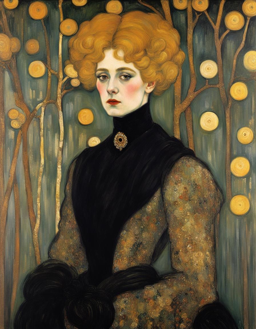 Edwardian Woman Portrait in Gold Style