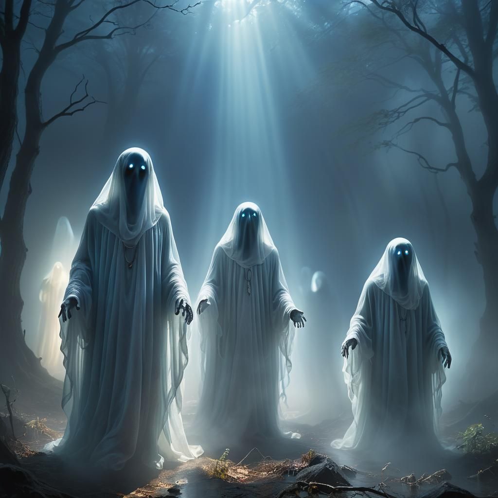 Eerie Ghosts Warning in a Misty Environment