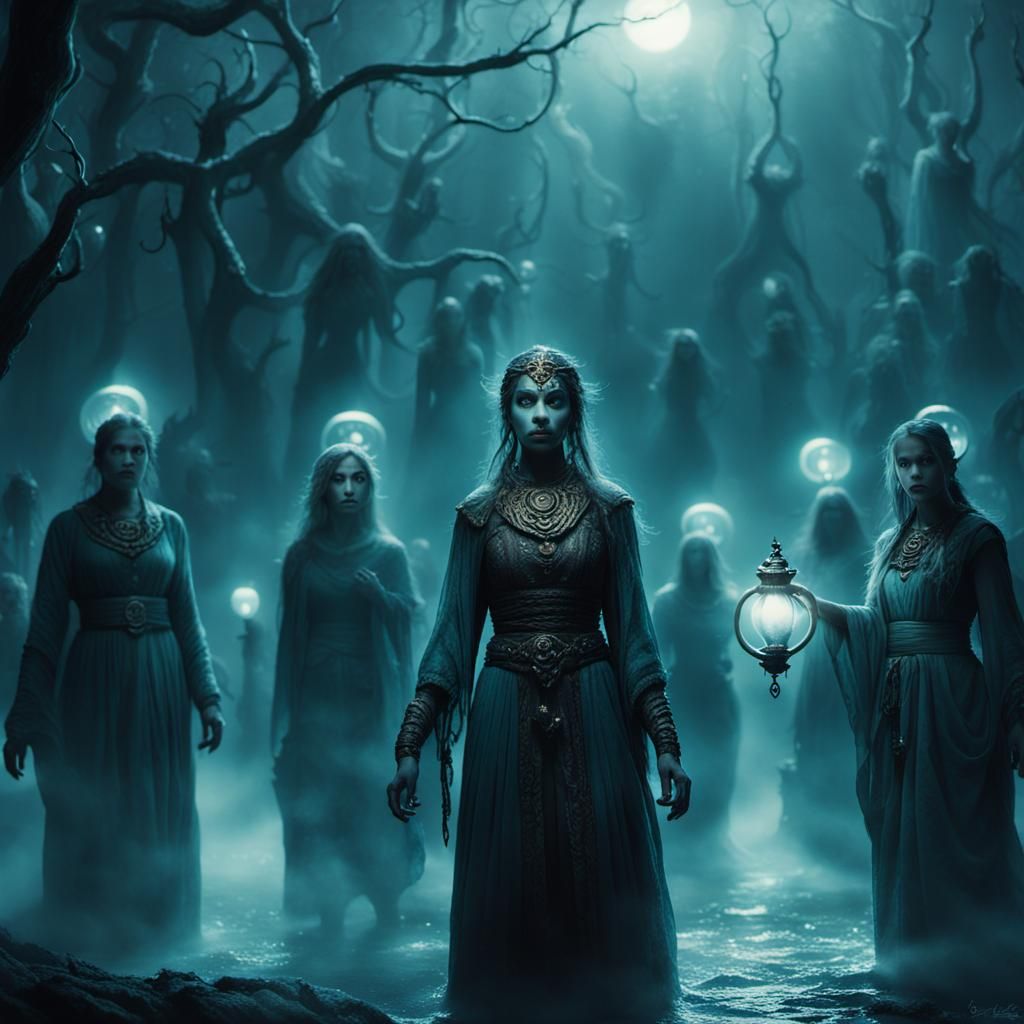 Ethereal Water Djinn in Dark Fantasy Illustration