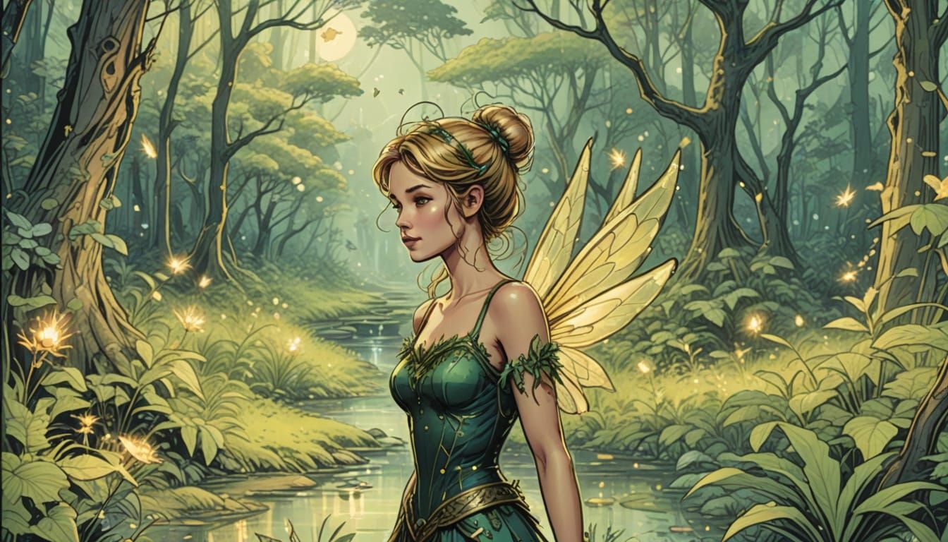 Whimsical Tinkerbell in Enchanted Forest, Disney-Inspired Ba...