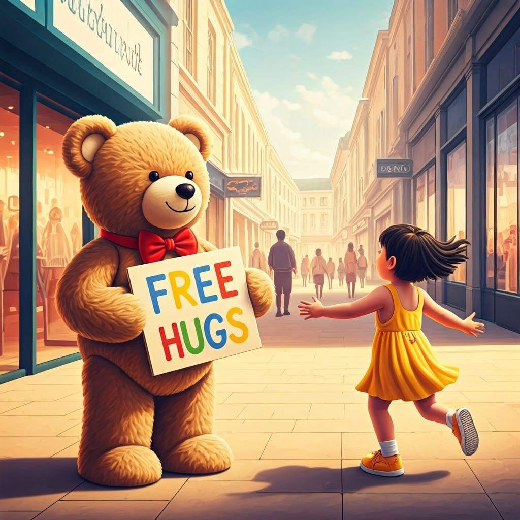 Cheerful Teddy Bear Offering Free Hugs