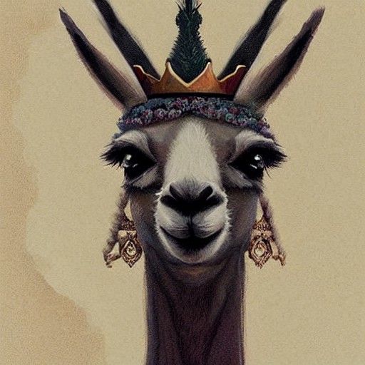 Sinister Llama Queen with Crown, Greg Rutkowski Style