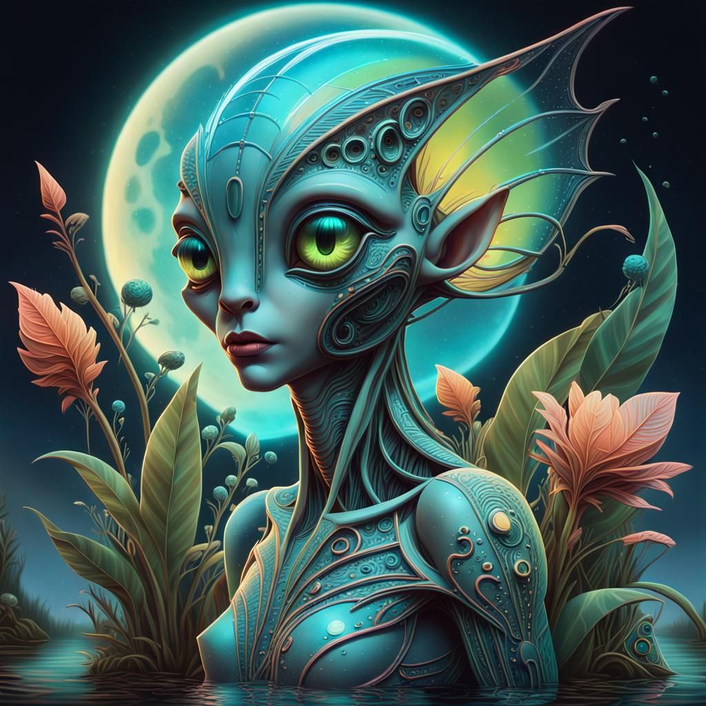 Art Deco Alien with Bioluminescent Details