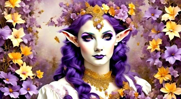 Elven Bride with Lilies in Painterly Style