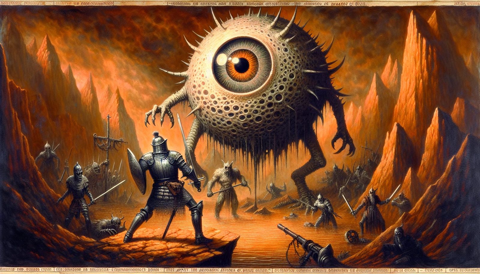 Knight Battles Beholder in Gothic Domain of Death