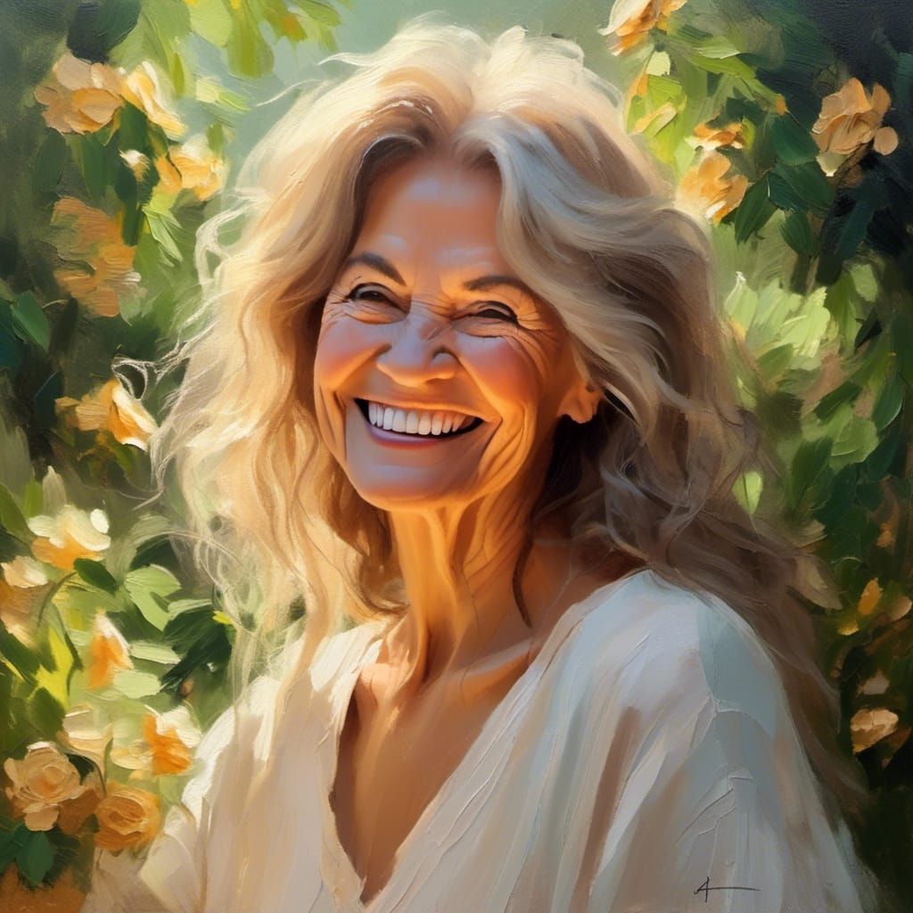 Elegant Oil Portrait of a Mature Woman in Golden Light