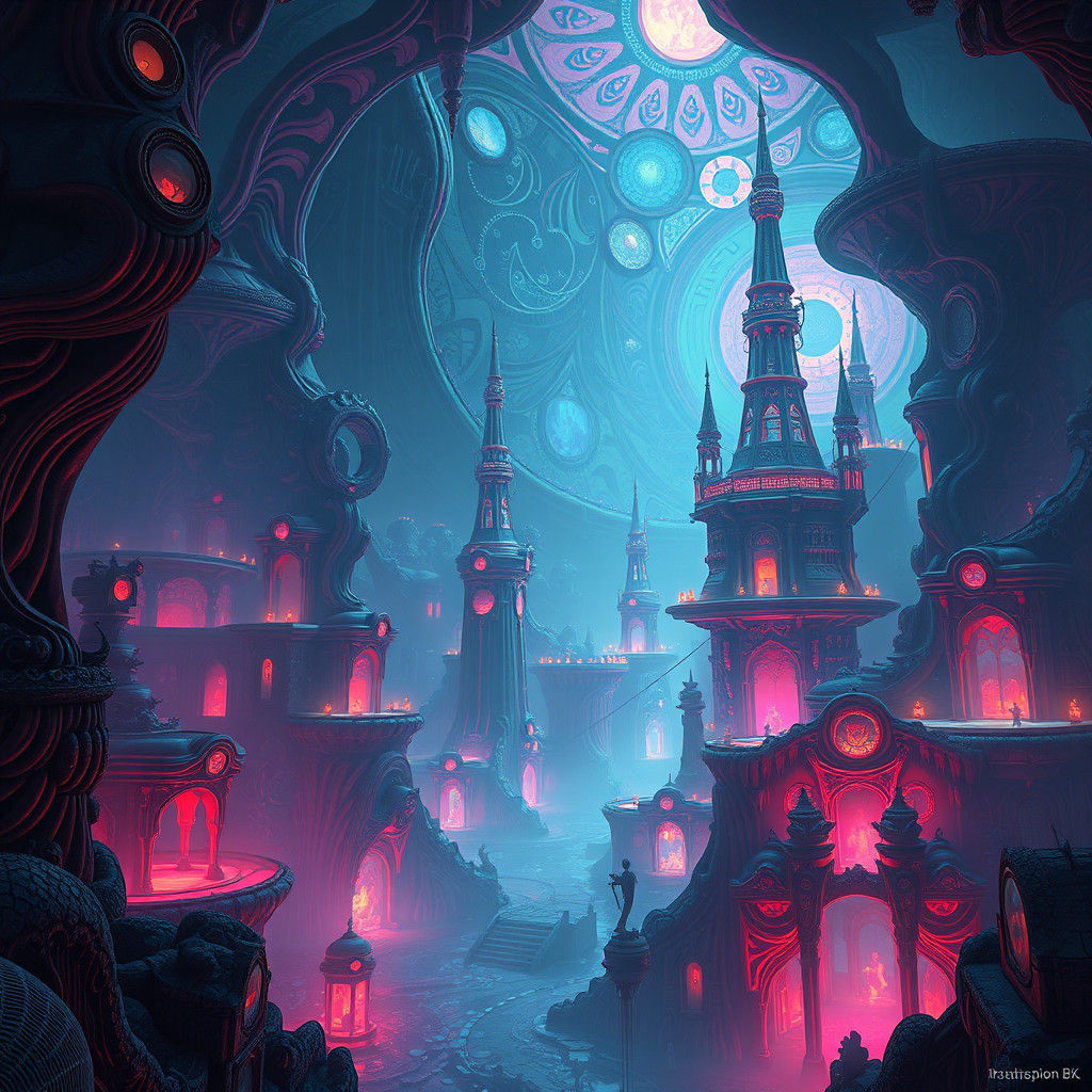 Ethereal Biomechanical Dreamscape in 8k