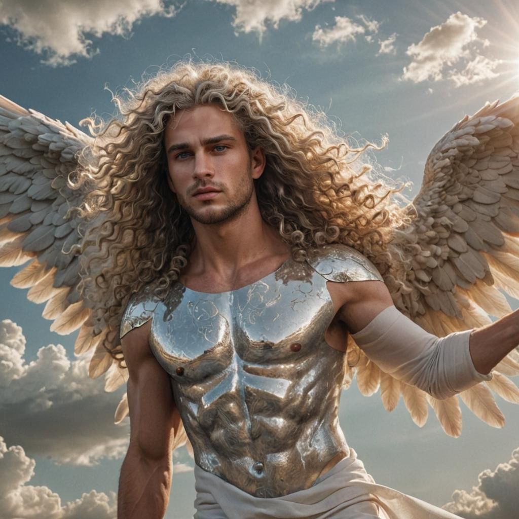 Angelic Man with White Hair in Digital Painting