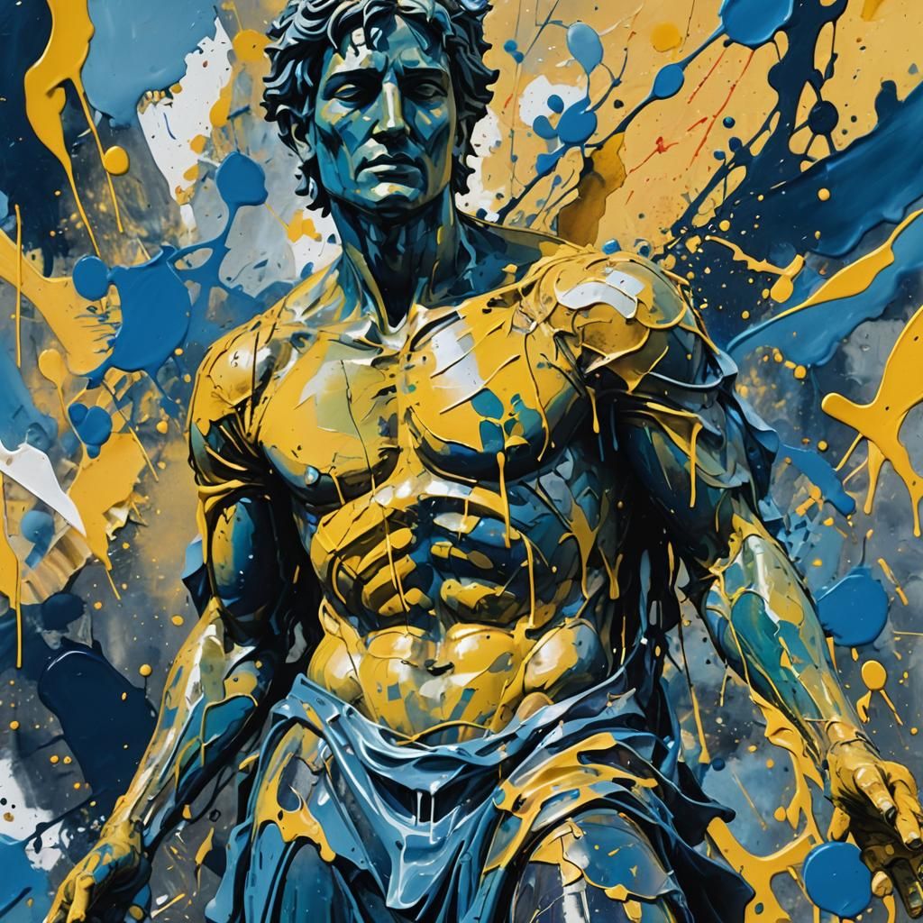 Abstract Expressionist Statue in Gouache Painting