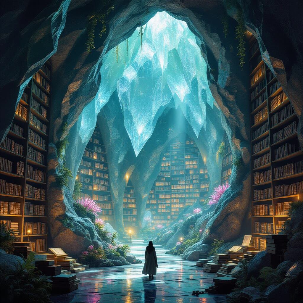 Crystal Geode Library With Ethereal Books