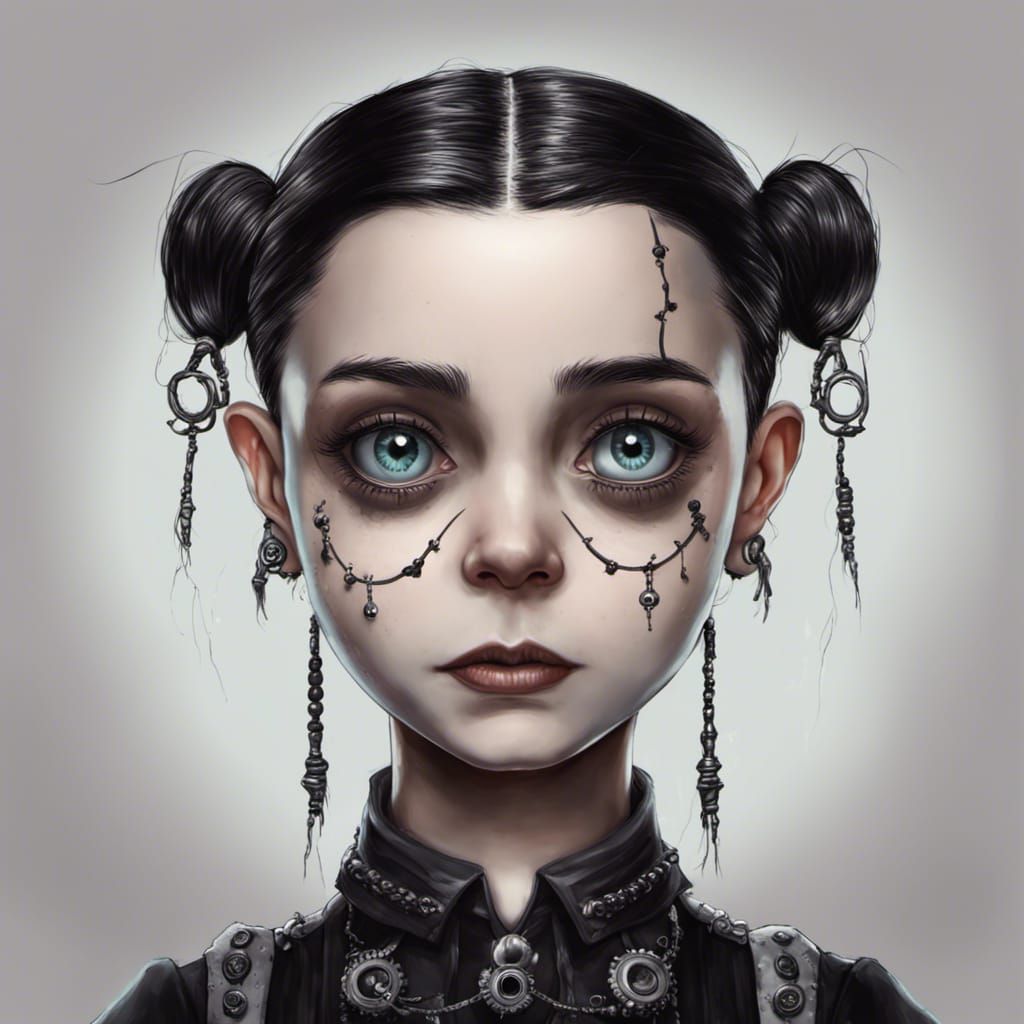 Wednesday Addams in Steampunk Cyberpunk Style