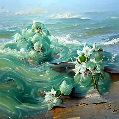 Seafoam Green Flowers in Oil Painting Style
