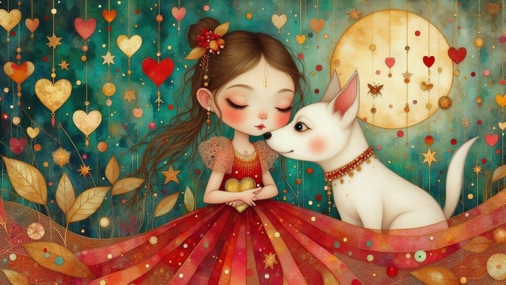 Whimsical Nighttime Encounter in Ethereal Watercolor Style