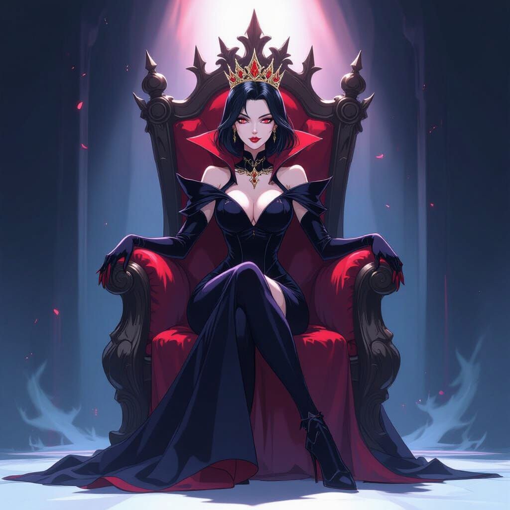 Vampire Queen on Throne in Dramatic Lighting