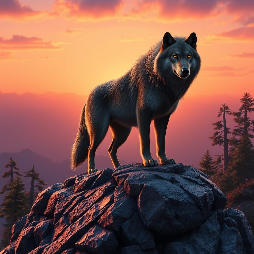 Majestic Dire Wolf in Ethereal Sunset
