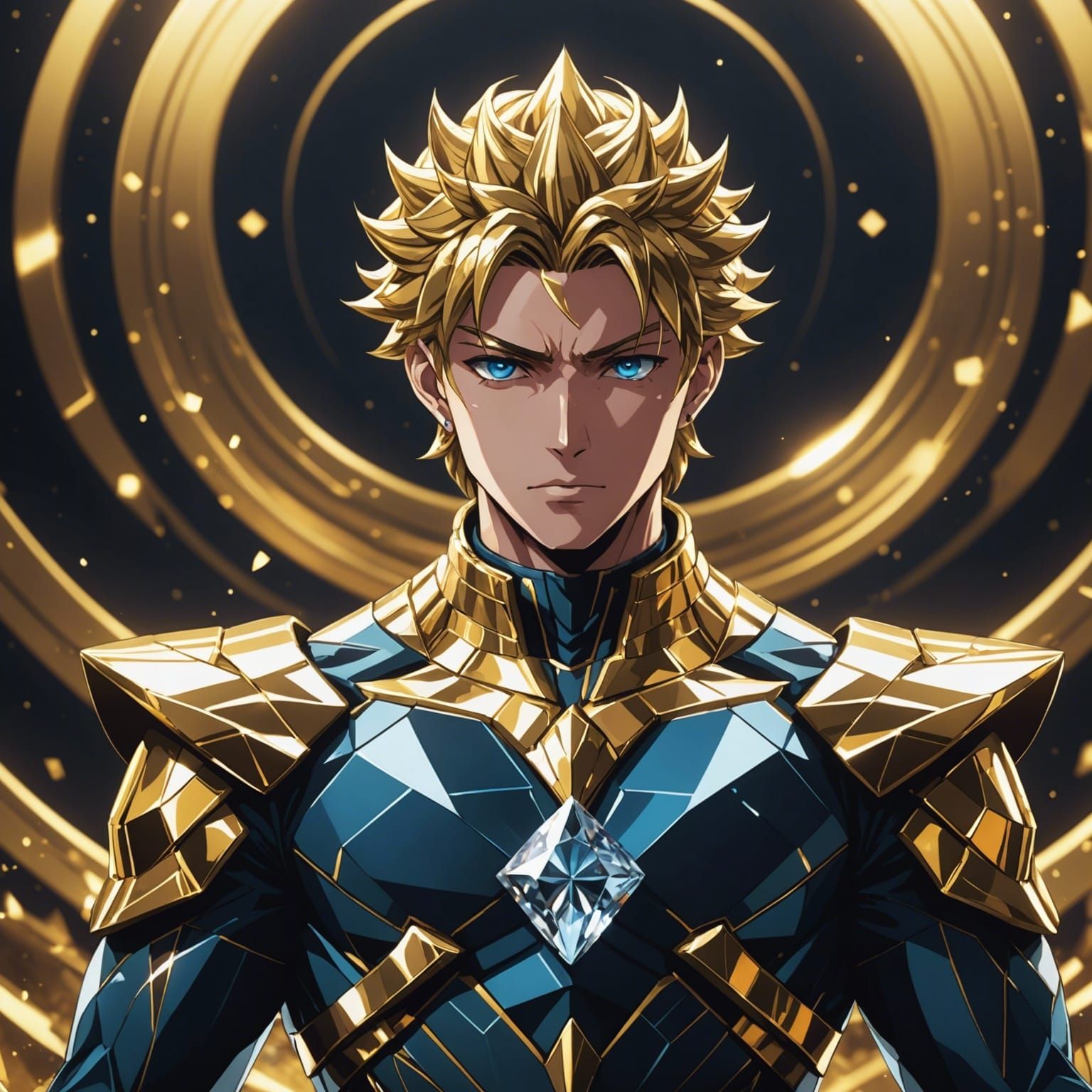 Golden God in Diamond Dimension: Cel-Shaded Anime Art