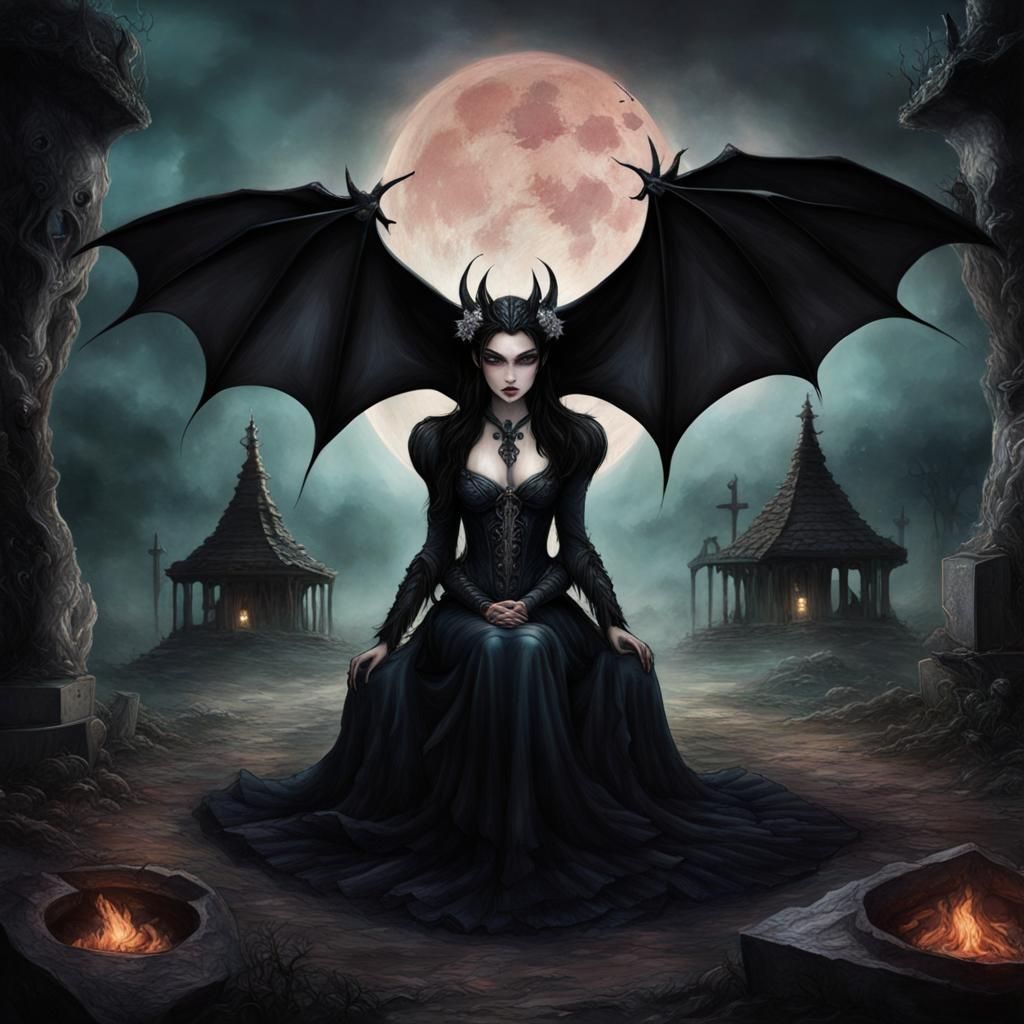 Twilight Sorceress Ritual in Surreal Horror Style