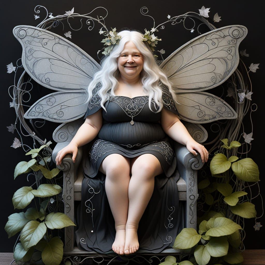 Regal Fae Fairy in Klimt-Inspired Black Chalk and Charcoal