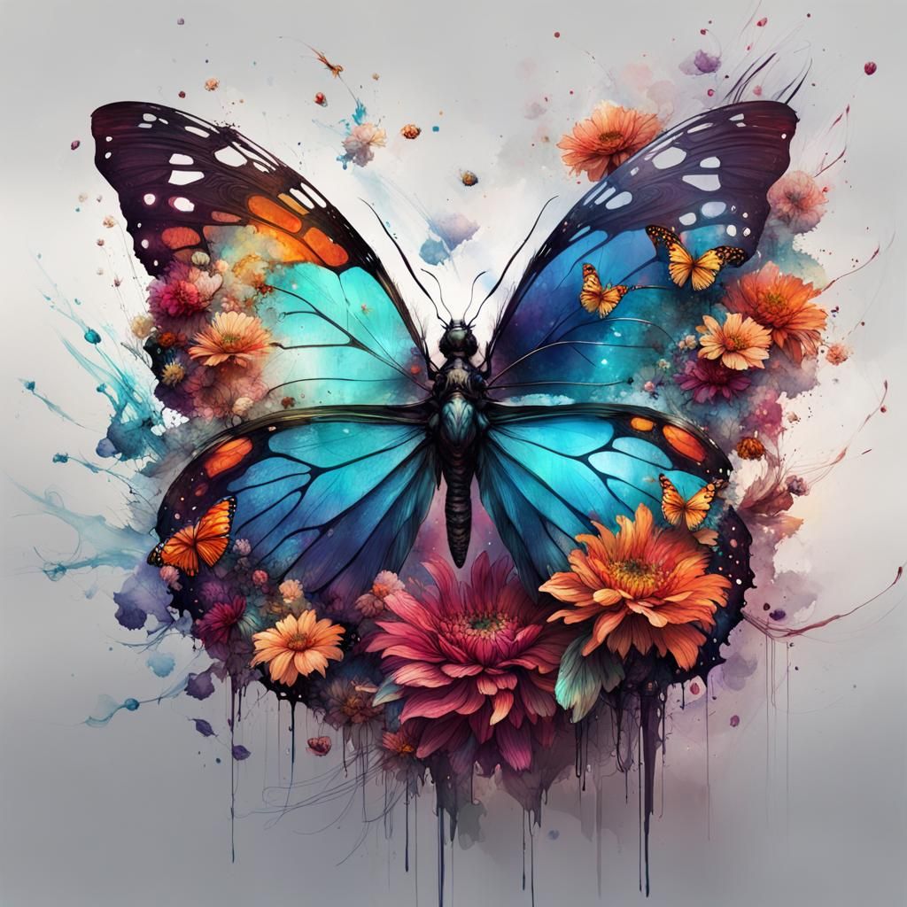 Colorful Butterfly and Flowers in Detailed Matte Painting