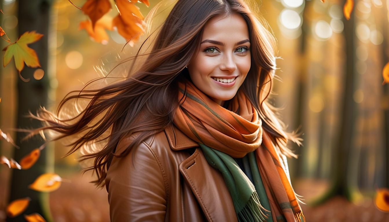 Autumn Portrait: Woman in Windy Forest