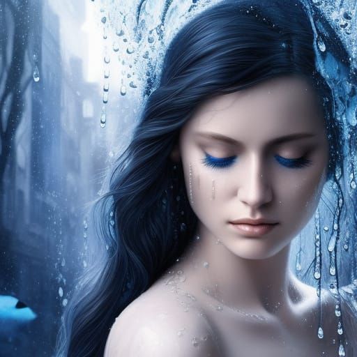 Crying Woman in Rain: Dark Fairy Tale Portrait