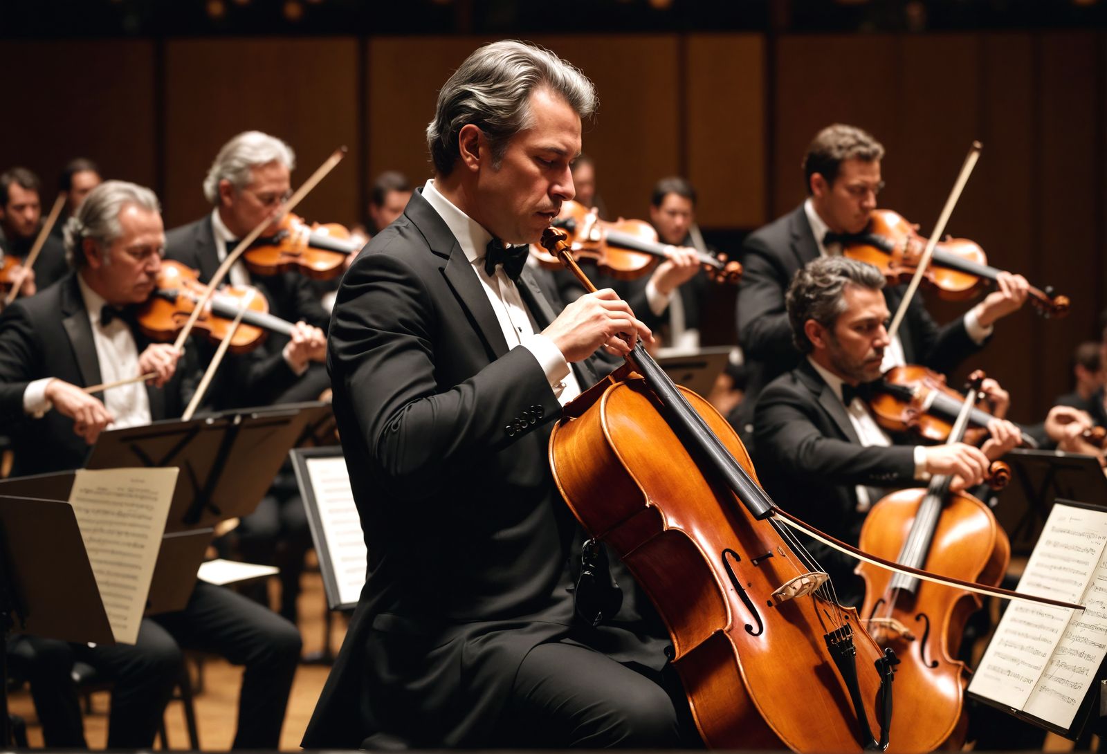 Orchestra Performing Symphony Music in Hyperrealistic Detail