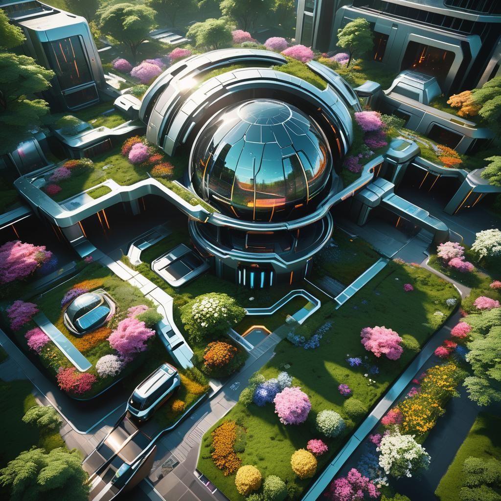 Sci-Fi Architecture with Blooming Gardens in 8K