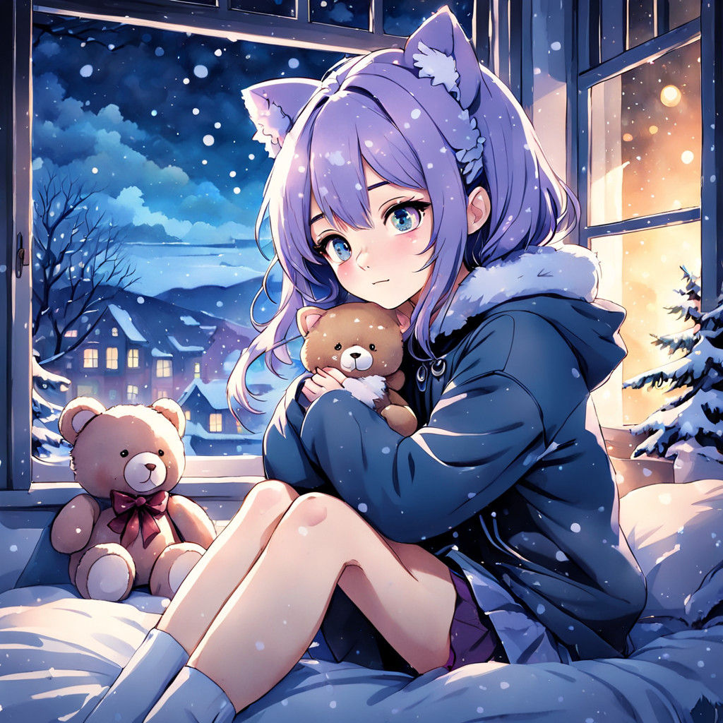Gentle Winter Night Anime Portrait